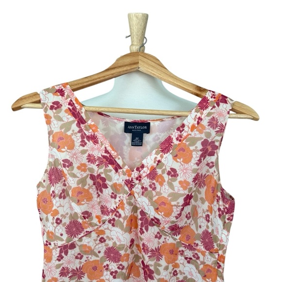 Vintage 90s Y2k Ann Taylor Petites Floral Silk Sleeveless Babydoll Top Dolly 8P - Picture 2 of 7